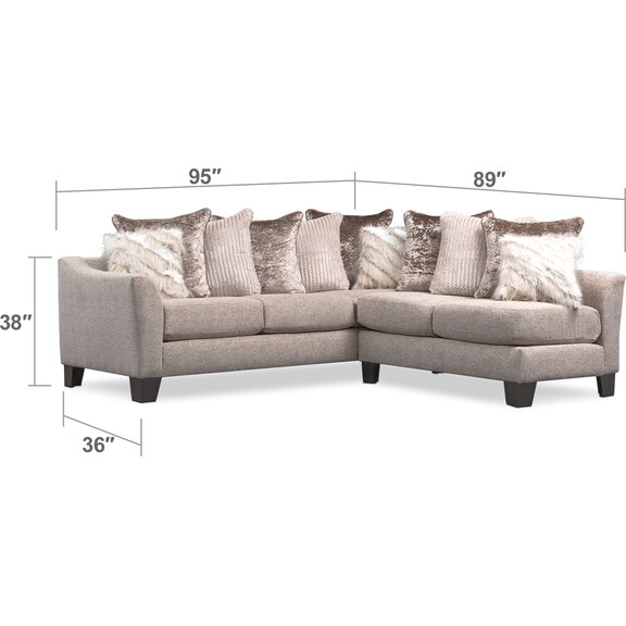 Living Room Furniture - Allure 2-Piece Sectional and Ottoman - Beige