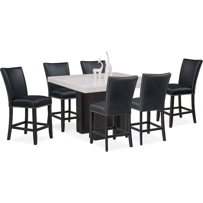 Dining Room Furniture - Artemis Counter-Height Marble Dining Table and 6 Upholstered Stools