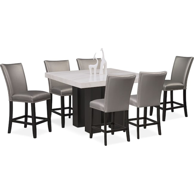 Dining Room Furniture - Artemis Counter-Height Marble Dining Table and 6 Upholstered Stools