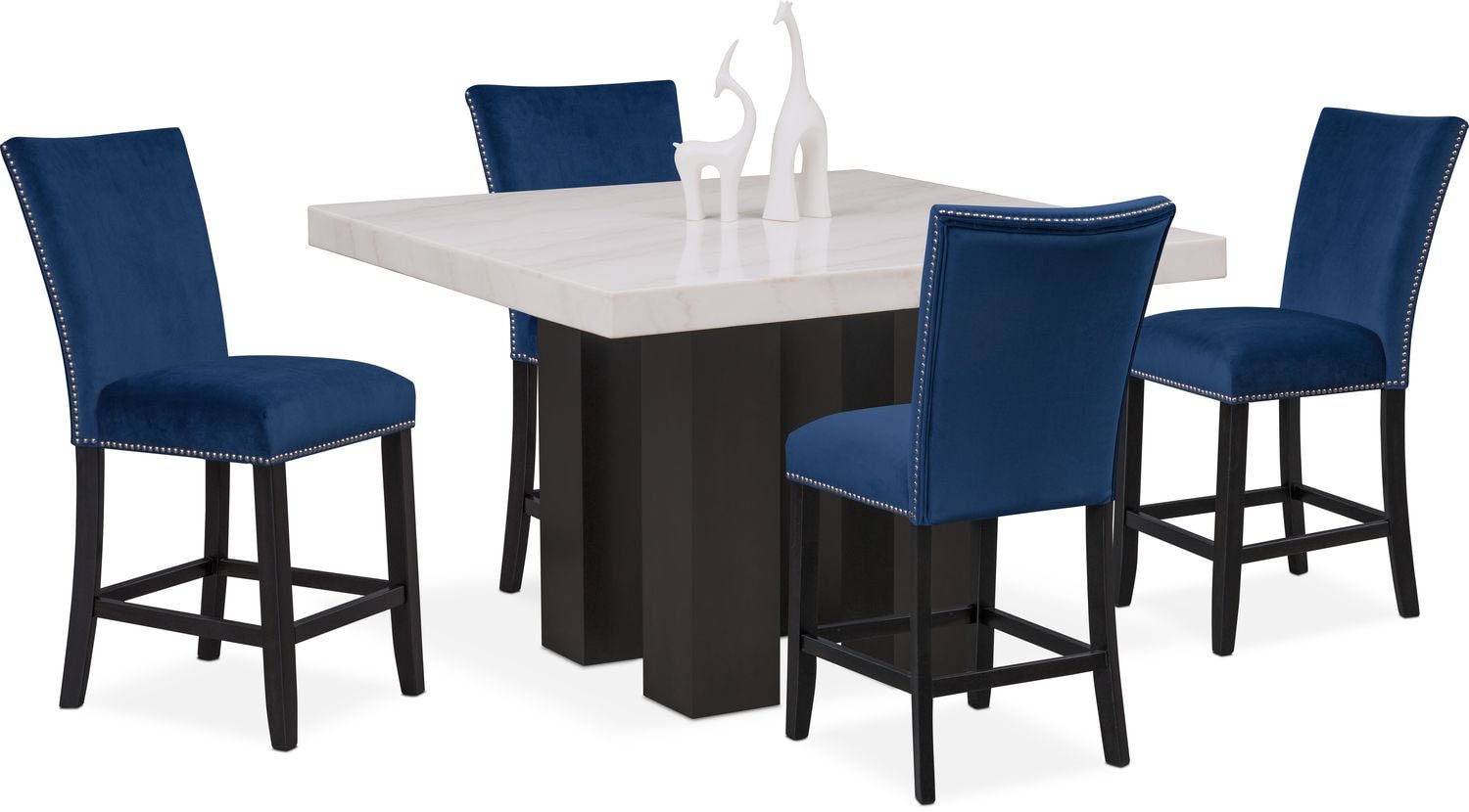 Artemis Counter Height Marble Dining Table And 4 Upholstered Stools