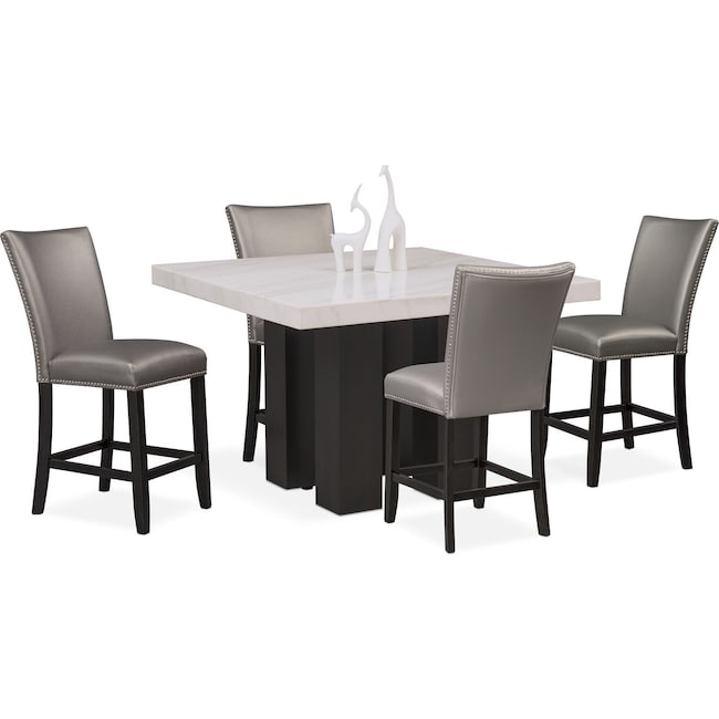 Artemis Counter Height Marble Dining Table And 4 Upholstered