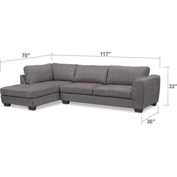 Living Room Furniture - Santana 2-Piece Sectional with Chaise and Ottoman