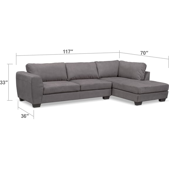 Living Room Furniture - Santana 2-Piece Sectional with Chaise and Ottoman