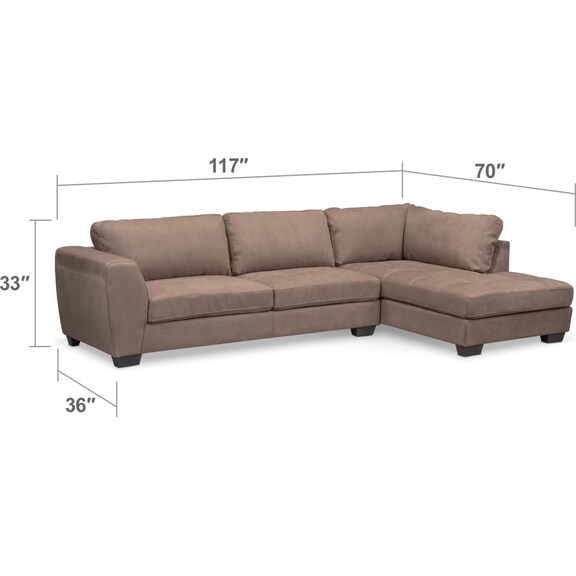 Living Room Furniture - Santana 2-Piece Sectional with Right-Facing Chaise - Taupe