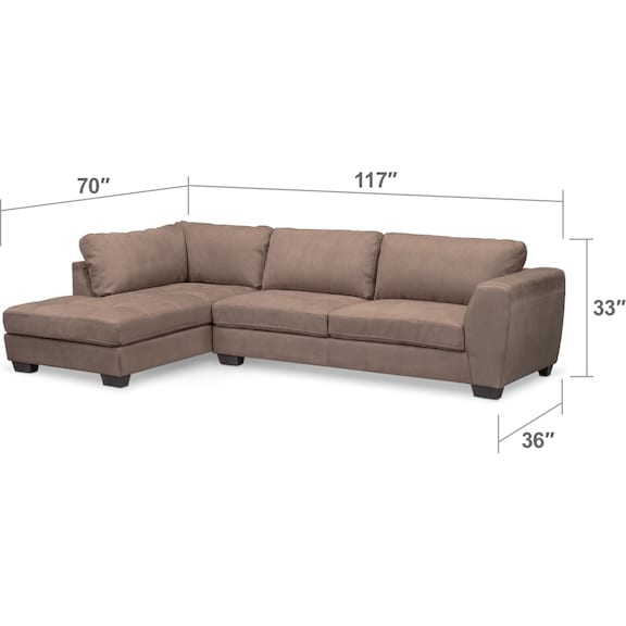Living Room Furniture - Santana 2-Piece Sectional with Left-Facing Chaise and Cocktail Ottoman Set - Taupe