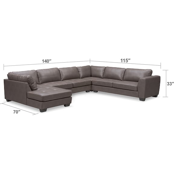 Living Room Furniture - Santana 4-Piece Sectional with Left-Facing Chaise - Gray
