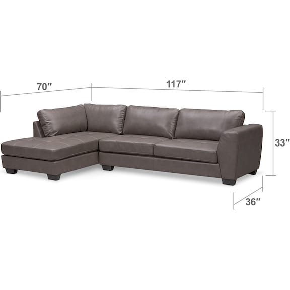 Living Room Furniture - Santana 2-Piece Sectional with Left-Facing Chaise - Gray