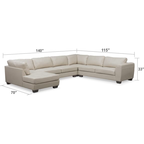 Living Room Furniture - Santana 4-Piece Sectional with Left-Facing Chaise - Ivory
