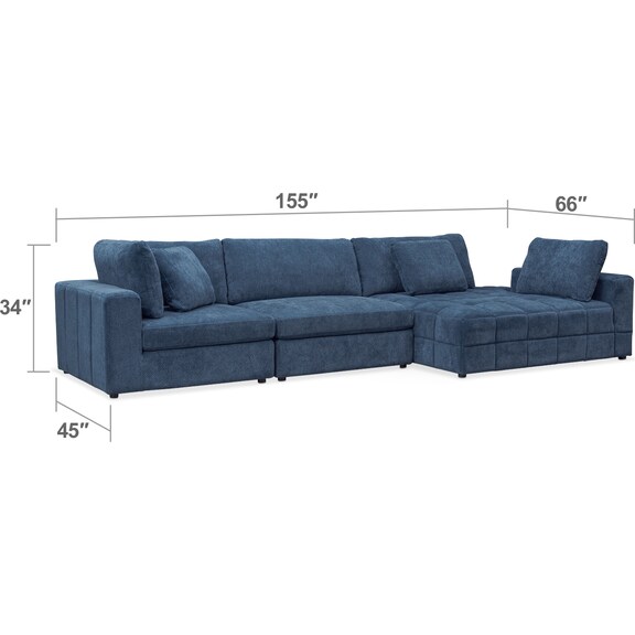 Living Room Furniture - Chill 3-Piece Sectional with Corner Chaise - Sapphire