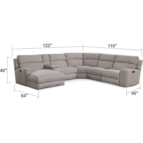 Living Room Furniture - Newport 6-Piece Dual-Power Reclining Sectional with Chaise and 2 Reclining Seats