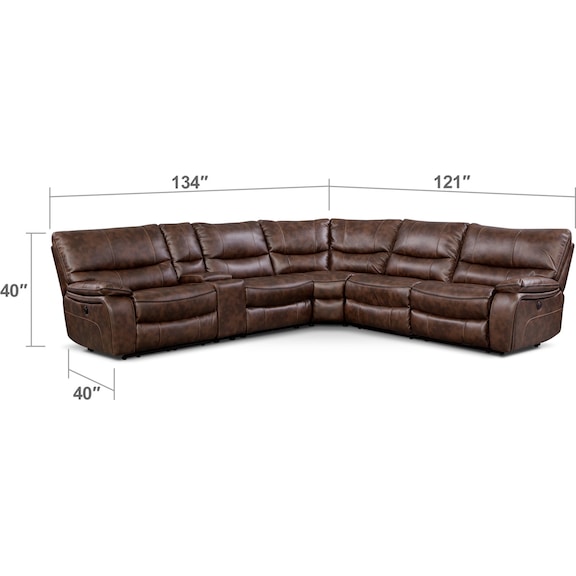 Living Room Furniture - Orlando 6-Piece Power Reclining Sectional with 1 Stationary Chair - Brown