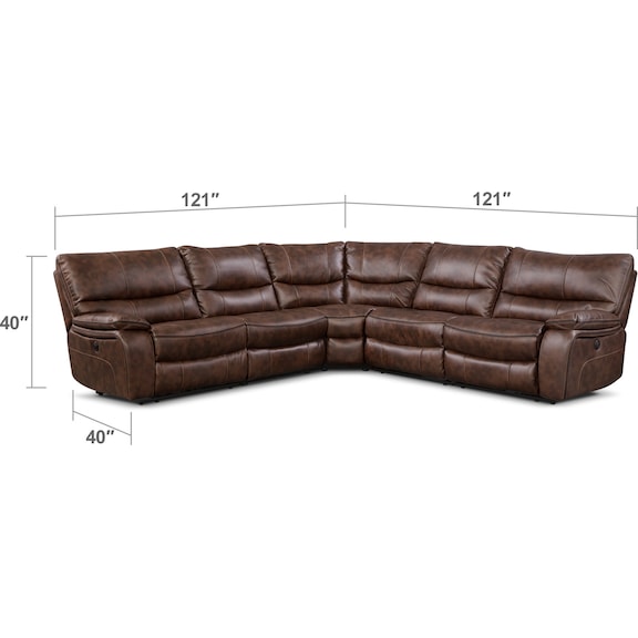 Living Room Furniture - Orlando 5-Piece Power Reclining Sectional with 3 Reclining Seats