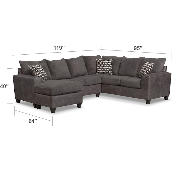Living Room Furniture - Brando 3-Piece Sectional with Modular Chaise
