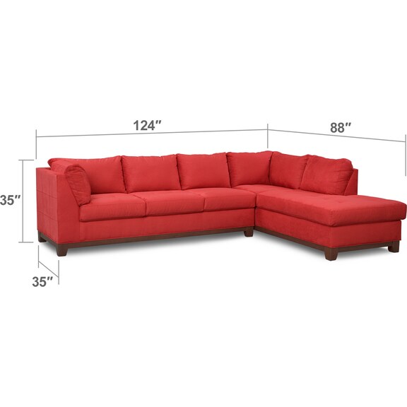 Living Room Furniture - Soho 2-Piece Sectional with Right-Facing Chaise - Red