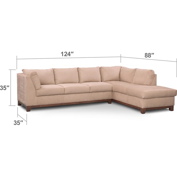 Living Room Furniture - Soho 2-Piece Sectional with Right-Facing Chaise and Ottoman - Cobblestone