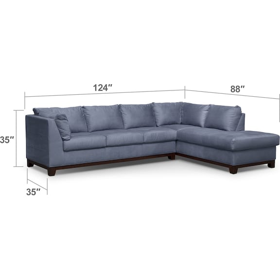 Living Room Furniture - Soho 2-Piece Sectional with Right-Facing Chaise and Chair - Steel