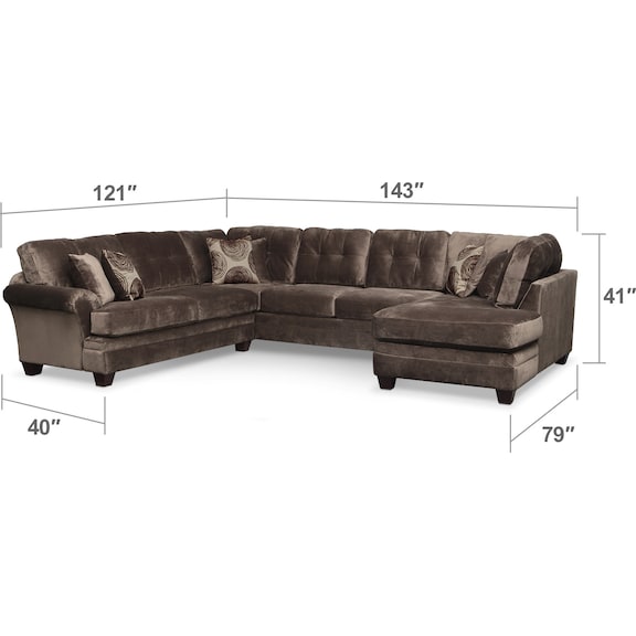 Living Room Furniture - Cordelle 3-Piece Sectional with Right-Facing Chaise and Swivel Chair Set