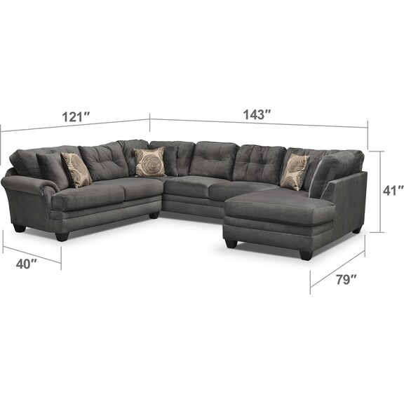 Living Room Furniture - Cordelle 3-Piece Sectional with Right-Facing Chaise and Swivel Chair Set