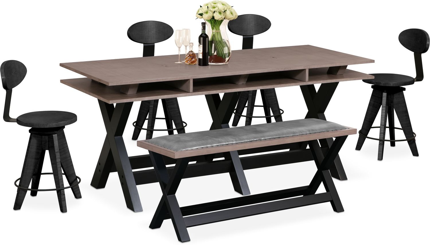 Tech Counter Height Dining Station 4 Drafting Stools And Bench Tech Counter Height Dining Station 4 Drafting Stools And Bench
