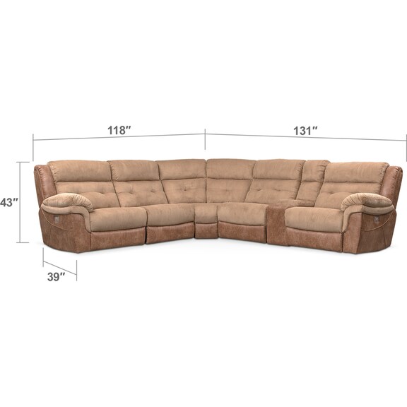 Living Room Furniture - Rockridge 6-Piece Dual Power Reclining Sectional with 3 Reclining Seats - Brown
