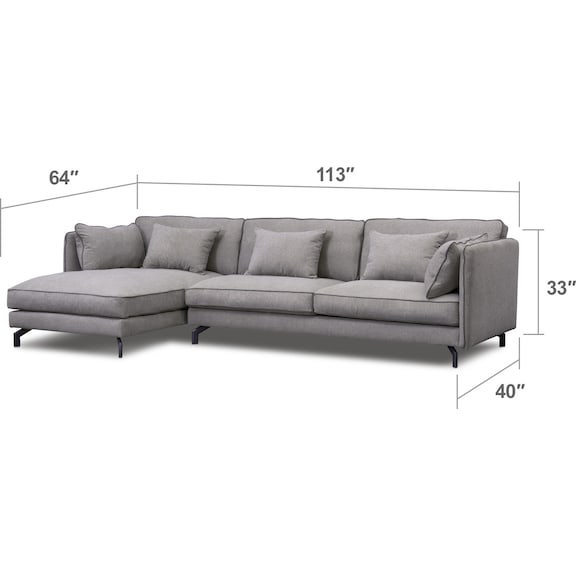 Living Room Furniture - Toby 2-Piece Sectional with Left-Facing Chaise - Gray