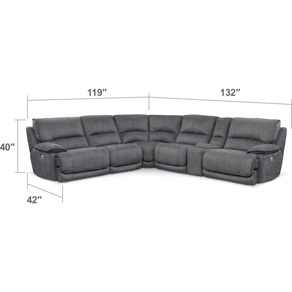 Living Room Furniture - Mario 6-Piece Dual-Power Reclining Sectional with 3 Reclining Seats