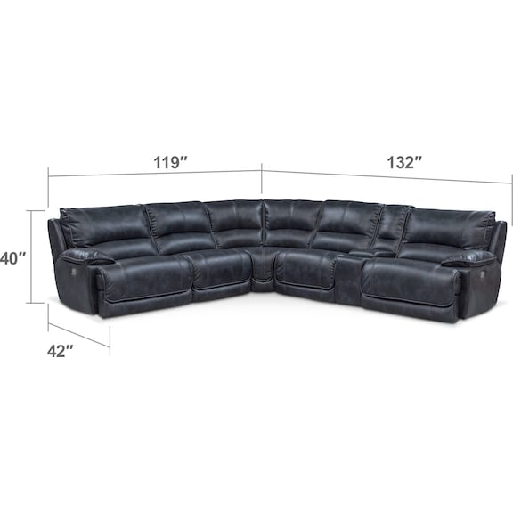 Living Room Furniture - Mario 6-Piece Dual-Power Reclining Sectional with 3 Reclining Seats