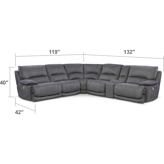 Living Room Furniture - Mario 6-Piece Dual-Power Reclining Sectional with 2 Reclining Seats