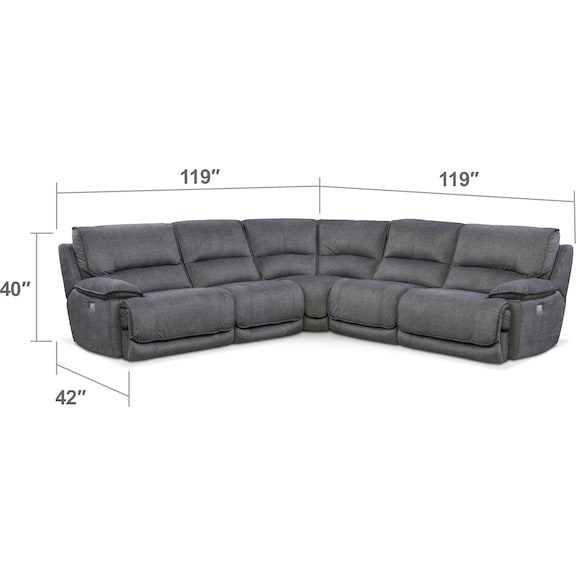 Living Room Furniture - Mario 5-Piece Power Reclining Sectional with 3 Reclining Seats