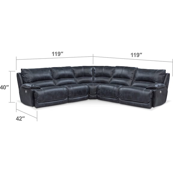 Living Room Furniture - Mario 5-Piece Dual-Power Reclining Sectional with 3 Reclining Seats