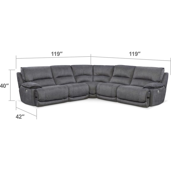 Living Room Furniture - Mario 5-Piece Dual-Power Reclining Sectional with 2 Reclining Seats
