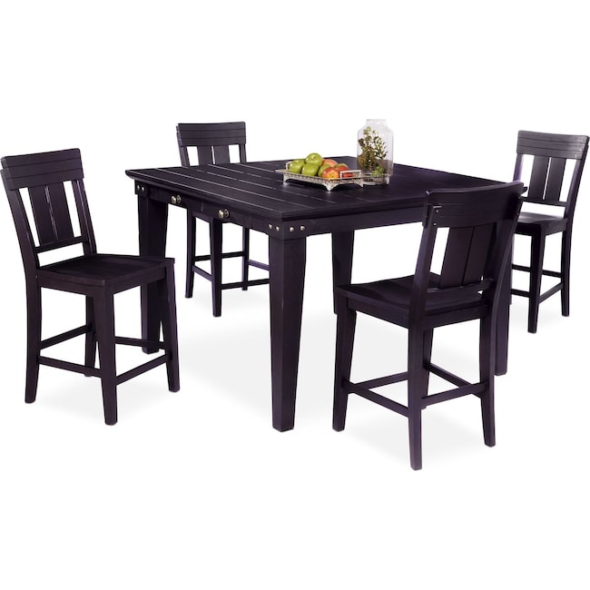 Dining Room Furniture - New Haven Counter-Height Dining Table and 4 Slat-Back Stools