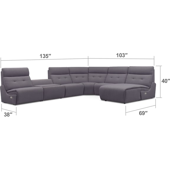 Living Room Furniture - Jett 6-Piece Dual Power Reclining Right-Facing Sectional with Chaise - Gray