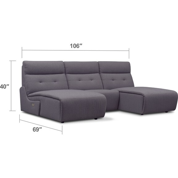 Living Room Furniture - Jett 3-Piece Dual Power Reclining Sectional - Gray