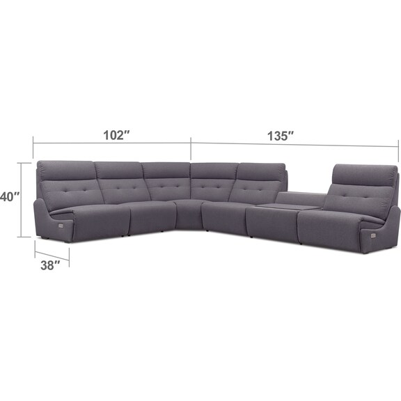 Living Room Furniture - Jett 6-Piece Dual Power Reclining Sectional with 3 Reclining Seats - Gray