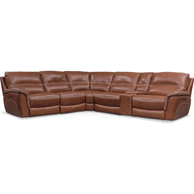 Living Room Furniture - Avanti 6-Piece Triple Power Reclining Sectional with 3 Reclining Seats