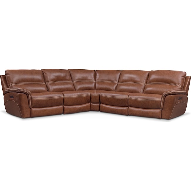 Living Room Furniture - Avanti 5-Piece Triple Power Reclining Sectional with 2 Reclining Seats
