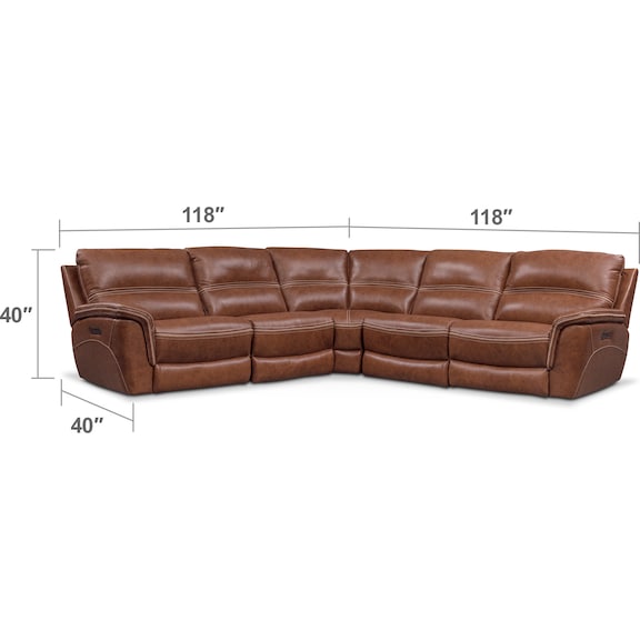 Living Room Furniture - Avanti 5-Piece Triple Power Reclining Sectional with 2 Reclining Seats