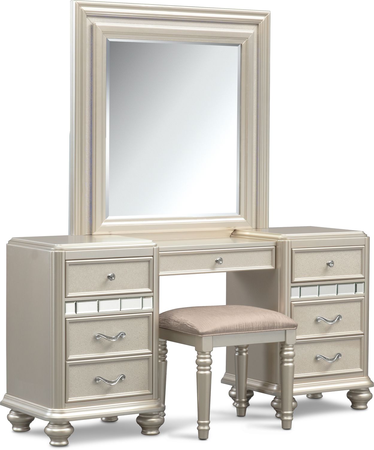 Sabrina Vanity Desk, Mirror and Bench - Platinum | Value ...