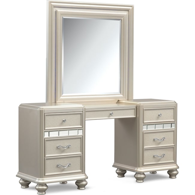 sabrina vanity desk and mirror - platinum | value city furniture and