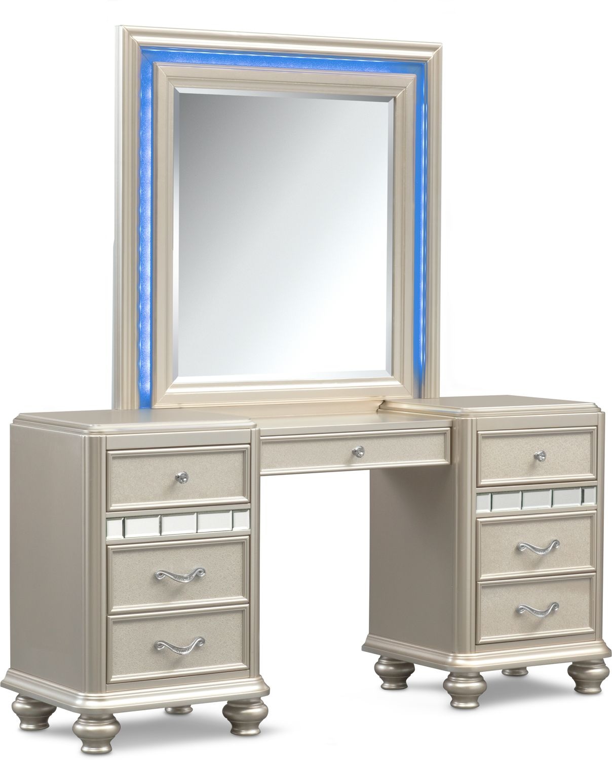 Sabrina Vanity Desk And Mirror Platinum Value City Furniture Click To Change Image