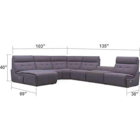 Living Room Furniture - Jett 6-Piece Dual Power Reclining Left-Facing Sectional - Gray