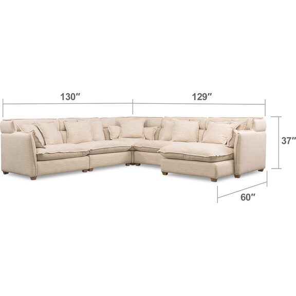 Living Room Furniture - Willow 5-Piece Sectional with Right-Facing Chaise - Beige