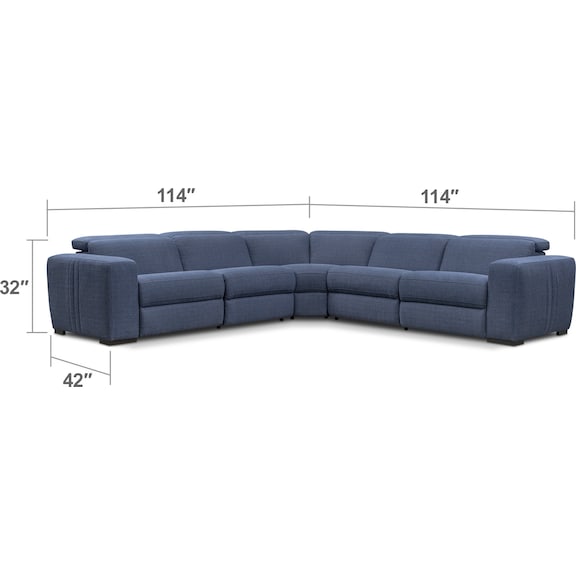 Living Room Furniture - Tino 5-Piece Dual Power Reclining Sectional - Navy