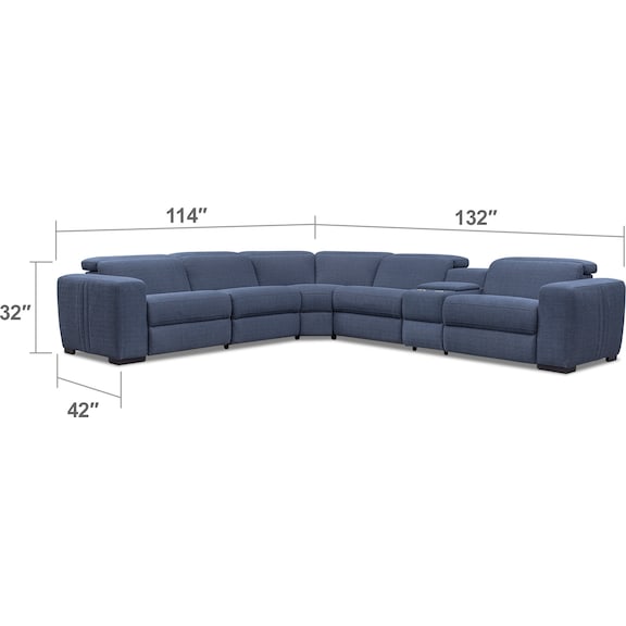 Living Room Furniture - Tino 6-Piece Dual Power Reclining Sectional - Navy
