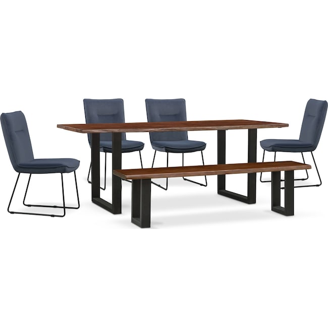 Dining Room Furniture - Portland Dining Table, 4 Upholstered Side Chairs and Bench