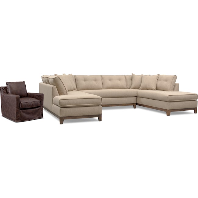 Living Room Furniture - Eastwood 3-Piece Large Sectional and Swivel Chair Set - Beige