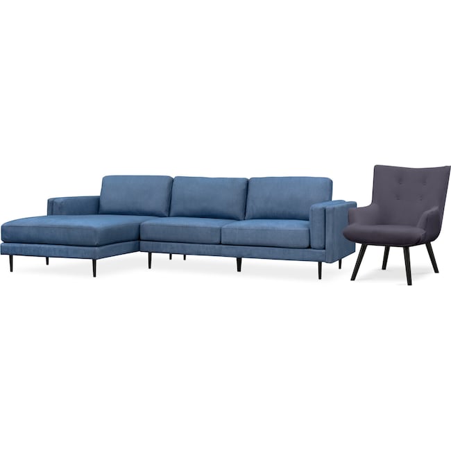 Living Room Furniture - West End 2-Piece Sectional and Accent Chair Set