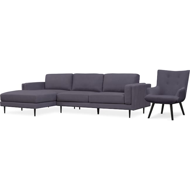 Living Room Furniture - West End 2-Piece Sectional and Accent Chair