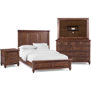 Bedroom Packages Value City Furniture And Mattresses Rosalie 6 Piece Queen Bedroom Set With Tv Mount Chestnut